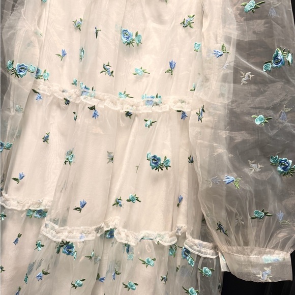 Sister Jane White Dress with Blue Floral Embroidery - Picture 5 of 7